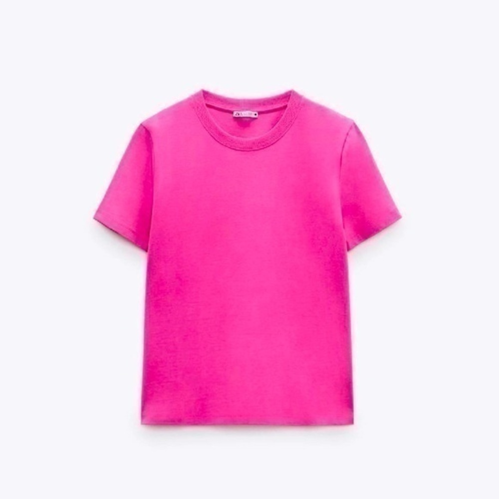 Zara hot pink fuchsia tee short sleeve t-shirt top heavy thick cotton size S